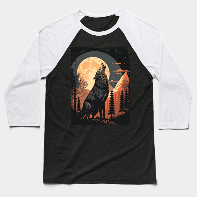 Werewolf howling in front of the moon Baseball T-Shirt by adencatalina51